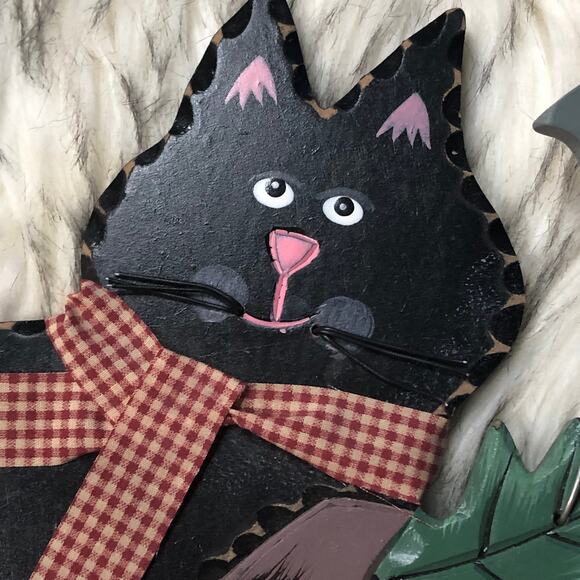 Halloween Holiday Seasonal Black Kitty Cat Kitten & Jack-O-Lantern Pumpkin Sign - Picture 3 of 11